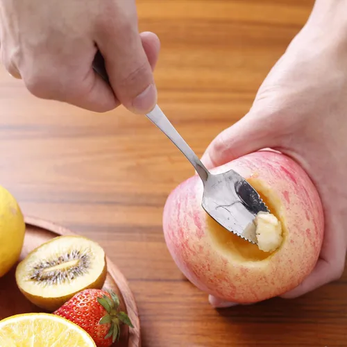 Vista 6 de Cucharas de pomelo y cuchillo de toronja, juego de 7 cucharas de postre de acero inoxidable de grado alimenticio, cuchillo de fruta con acabado