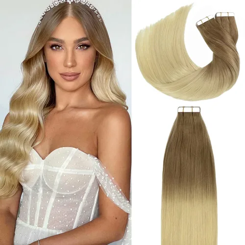 Vista 18 de Lacer Extensiones de cabello humano adhesivas de 12 pulgadas, cinta adhesiva de doble cara para extensiones de cabello de trama cutánea, 20