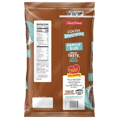 Vista 2 de Malt-O-Meal Cocoa Dyno Bites® sin gluten para niños, cereal para el desayuno tamaño familiar en bolsa a granel, 25 onzas - 1 unidad (paquete de 2)