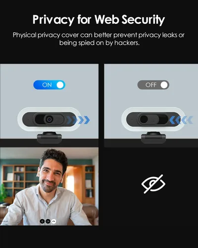 Vista 7 de Cámara web 2K 50FPS para PC/Mac, cámara de computadora con luces RGB de relleno, 2 micrófonos con cancelación de ruido, enfoque automático y trípode