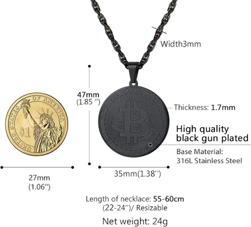 Vista 6 de PROSTEEL Bitcoin - Collar con colgante digital de criptomonedas criptomonedas, dinero mundial, collar de Bitcoin Simbol, regalo para élella