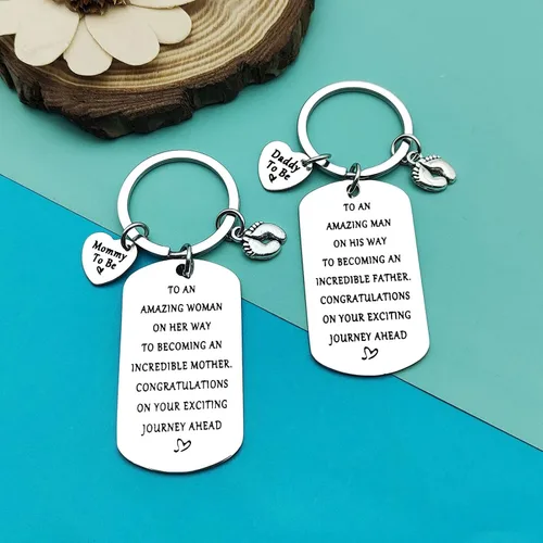 Vista 4 de Llavero de anuncio de embarazo, regalo de anuncio de bebé, joyería para padres para ser por primera vez, para papá, nueva mamá, llavero de baby
