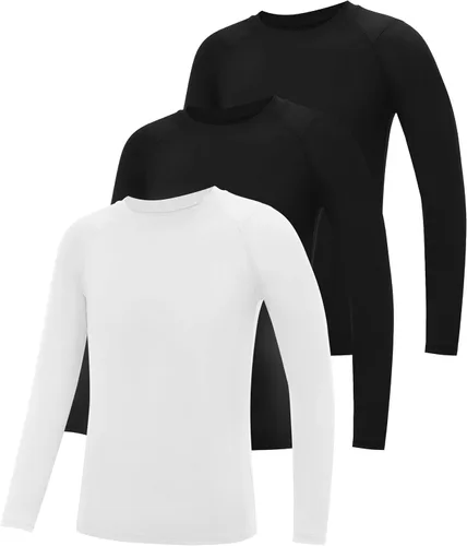 Vista 10 de Camiseta de compresión de manga larga para niños, paquete de 3 camisetas deportivas de béisbol para niños, capa base de secado rápido para fútbol