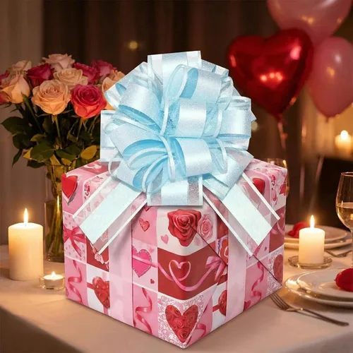 Vista 4 de HQJAXJ 6 lazos azul cielo para envolver regalos, lazos con purpurina de 6 pulgadas para cestas de regalo, Pascua, cestas de regalo, fiestas