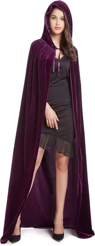 Vista 2 de Capa de terciopelo con capucha, capa unisex para disfraz de Halloween para mujeres y hombres (morado)