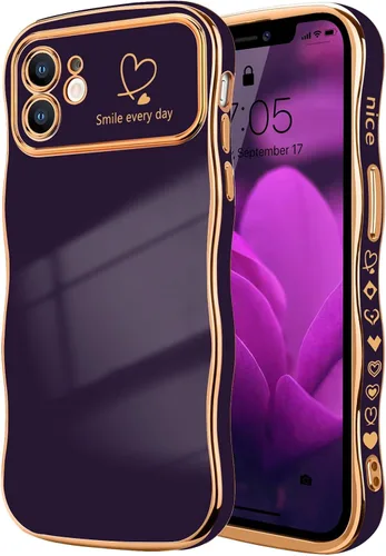 Vista 44 de LCHULLE - Funda para iPhone Air, linda para mujeres y niñas, con forma de onda, color azul bebé Luxury Plating Curly Wavy Frame with Love Heart