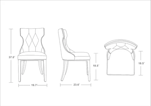Vista 3 de Manhattan Comfort Reine MDining - Juego de 2, asientos tapizados con costuras de diamante, marco de madera de haya maciza, base de 4 patas, altura