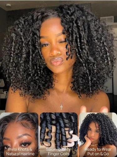 Vista 4 de Nadula 13 x 4 HD de encaje frontal con cordón de cabello humano rizado birmano, sin pegamento, todo pre-preparado, con bucles en espiral, adiós a