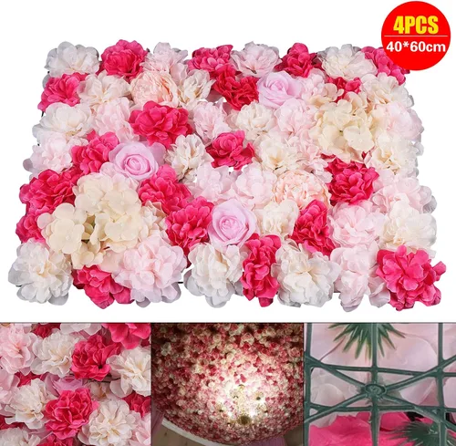Vista 4 de Paneles de pared de flores artificiales de 16 x 24 pulgadas, tapetes de pared de flores de seda para jardín al aire libre, patio, valla, valla de 4