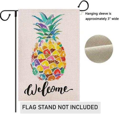 Vista 3 de Bandera de bienvenida con diseño de piña de 28 x 40 pulgadas, para primavera y verano, de doble cara, para decoración de patio de granja de temporada
