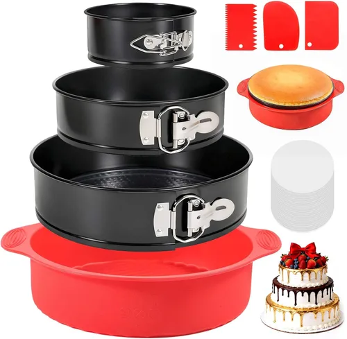 Vista 8 de MASSUGAR Springform - Paquete de 4 moldes para pasteles pequeños de 4 pulgadas con 50 forros de papel pergamino, sartén antiadherente a prueba
