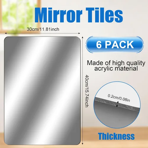 Vista 2 de Paquete de 6 azulejos de espejo acrílicos autoadhesivos, 12 x 16 pulgadas Hojas flexibles, pegatinas de pared, plástico sin marco sin vidrio
