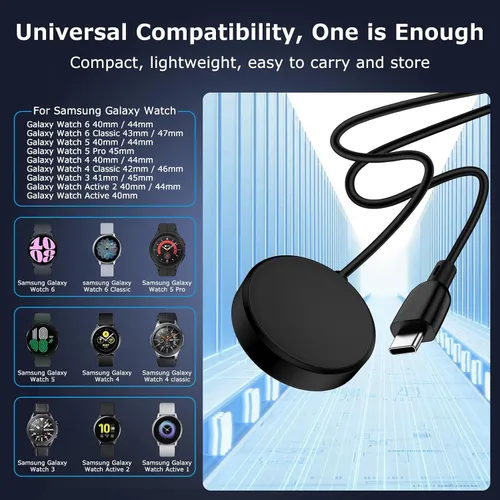 Vista 7 de Cargador de reloj USB C Samsung de carga rápida para Samsung Galaxy Watch 8/8 Classic/7/6 Classic/6/5 Pro/5/4/4 Classic/3/Active 2/Active 1