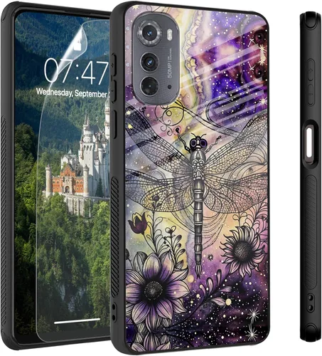 Vista 26 de Funda para Motorola Moto Edge 2022, cubierta trasera de vidrio templado con protector de pantalla, funda protectora a prueba de golpes para Motorola