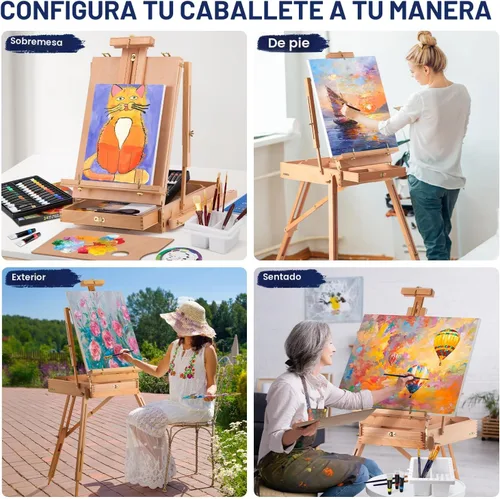 Vista 7 de Juego de 196 piezas de pintura de artista de lujo con caballete francés, 48 colores acrílicos y pinturas al óleo, pinturas de acuarela de 24