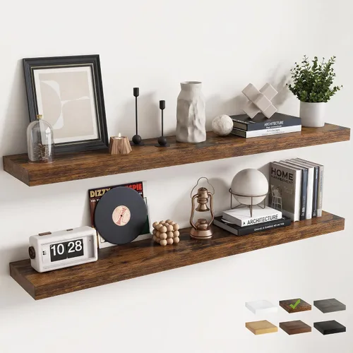 Vista 57 de 16 Inch Floating Shelves for Wall 2 Pack, 8"D Wood Grain Bathroom Shelves Acabado negro