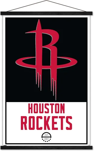 Vista 7 de Trends International NBA Houston Rockets - Póster de pared con logotipo 21, 22.375 x 34 pulgadas, paquete de impresión prémium y colgador de madera