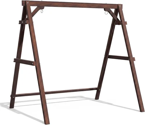 Vista 15 de VINGLI Marco de columpio para porche de 6.2 pies, soporte de madera resistente de 660 libras, soporte de columpio de madera con barra de conexión
