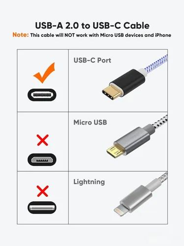 Vista 4 de Cable USB C a USB corto de 0.8 pies, USB A a C de carga rápida USB a tipo C para iPhone 15/16, banco de energía Galaxy S22, Android Auto/teléfono