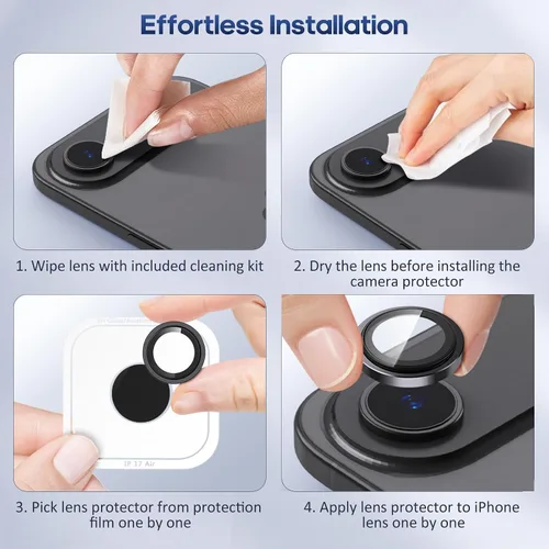 Vista 7 de para iPhone 17 Air Protector de Lente de Cámara Protector de Pantalla de Lente Individual Original Dureza 9H, Resistente a Rayones, Compatible