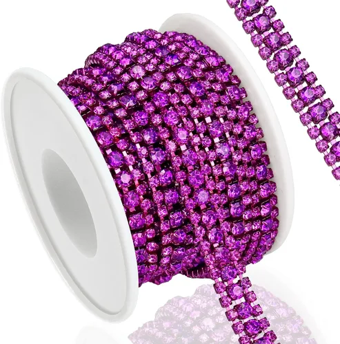 Vista 34 de Cadena de diamantes de imitación de 3 yardas con 3 filas para manualidades, cadena de cierre de diamantes de imitación plateada para hacer joyas