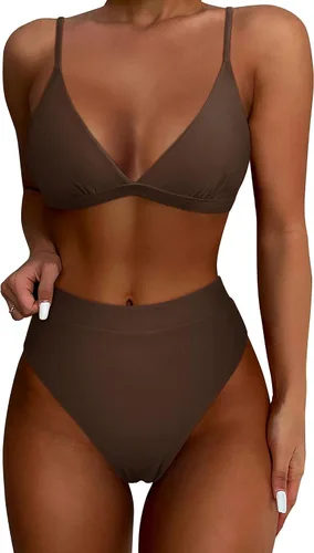 Vista 9 de SUUKSESS - Conjunto de bikini de dos piezas para mujer, con cintura alta y corte sexy, estilo triángulo