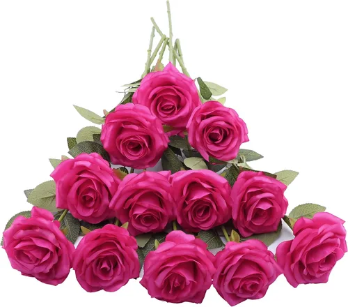 Vista 42 de LVEFIT 12 rosas artificiales de seda con tallo largo para bodas, despedidas de soltera, fiestas, decoración del hogar Blush