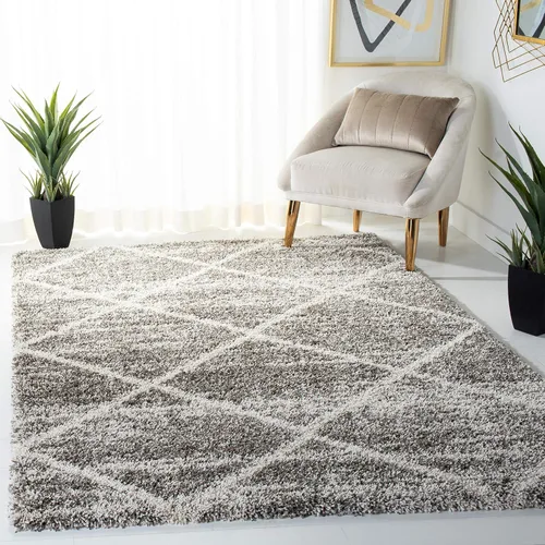 Vista 12 de SAFAVIEH Hudson Shag Collection - Alfombra decorativa de 2 x 3 pies, color beige y marfil, diseño moderno de enrejado, no desprende pelusa