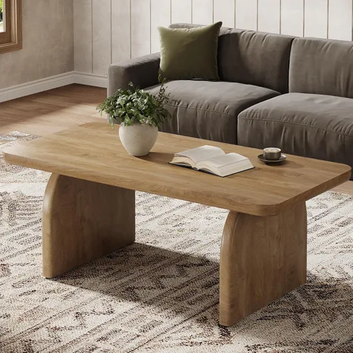 Vista 10 de Tribesigns Mesa auxiliar para sala de estar, mesa central rectangular de 47 pulgadas con esquinas redondeadas, muebles de té de cóctel bajos y Marrón