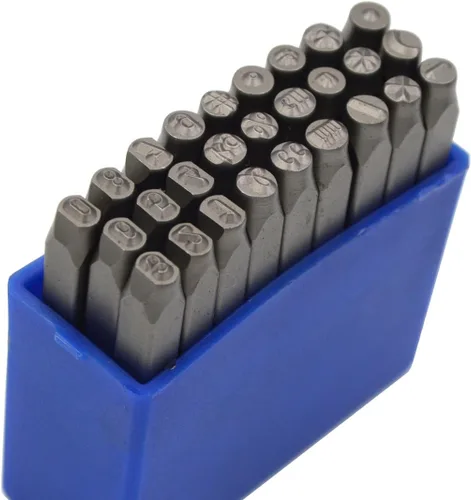Vista 34 de Juego de 27 sellos de acero resistente con letras mayúsculas de 3/64" 1mm, kit de punzones de alfabeto para estampado a mano de caracteres, código