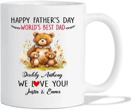 Vista 17 de Taza de café personalizada con nombre y año, taza de cerámica blanca personalizada para bebé, regalo único de taza de café con anuncio de embarazo