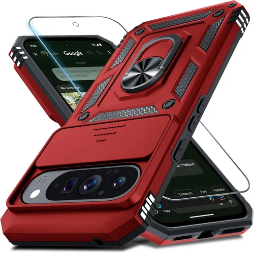 Vista 24 de Janmitta - Funda compatible con Google Pixel 9 Pro XL con cubierta deslizante para lente de cámara incorporada + protector de pantalla + soporte