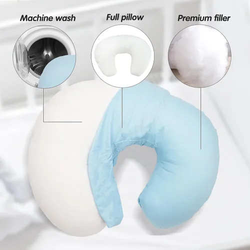 Vista 6 de LAT - Almohada de lactancia para lactancia materna, funda extraíble 100% algodón, almohadas ergonómicas para lactancia materna para mamá y bebé
