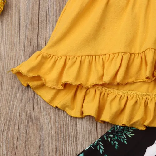 Vista 4 de Ropa de otoño para niña, de manga larga, con volantes, con estampado de leopardo, con diadema, 3 piezas de trajes de invierno