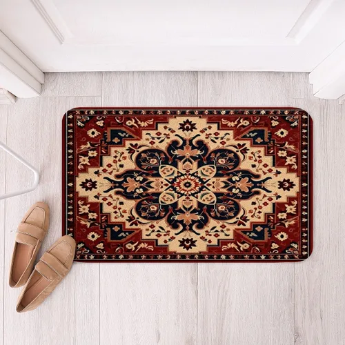 Vista 19 de Erosebridal Alfombras de baño vintage art decó, alfombra de baño antideslizante con medallón oriental rojo, 16 x 24 pulgadas, estilo bohemio, turco