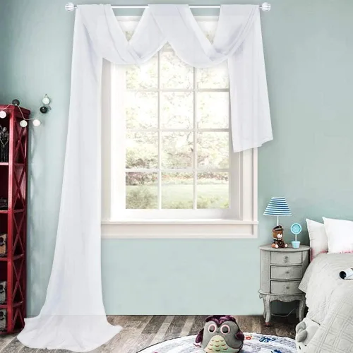 Vista 26 de HUTO Cenefa de gasa suave para ventana, color beige, para habitación de niñas, toldo de cama, 1 panel de 52 x 144 pulgadas de largo