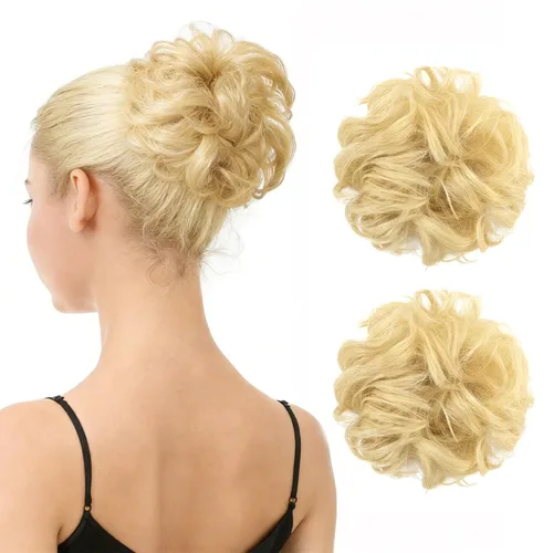 Vista 13 de Barsdar - Moño de cabello 100 % humano, Moño desordenado, Extensiones de cola de caballo, Moño de cabello rizado, Pieza de cabello