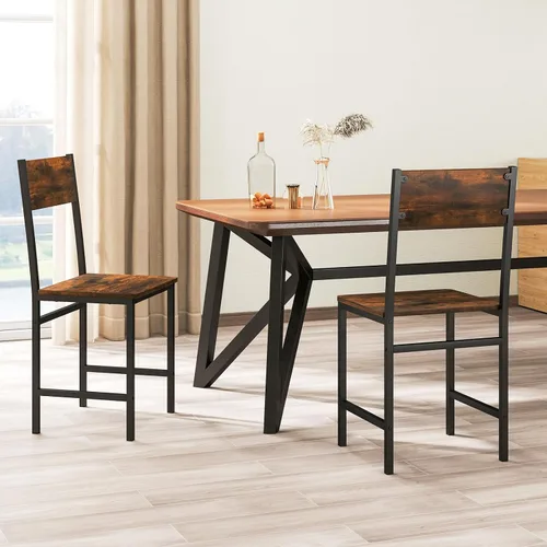 Vista 2 de Giantex Juego de 2 sillas de comedor, sillas de cocina industriales con patas de metal, respaldo inclinado, veta de madera rústica, sillas laterales
