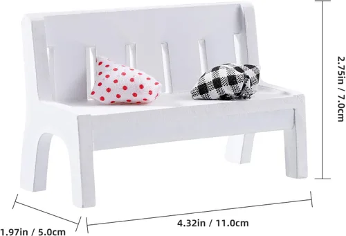 Vista 4 de SEWACC Figura de silla de porche en miniatura, banco de jardín doble de madera blanca, muebles para casa de muñecas para jardín de hadas, accesorios