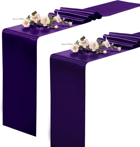 Vista 24 de Paquete de 2 caminos de mesa negros de 12 x 108 pulgadas, camino de mesa rectangular de seda satinada suave para bodas, banquetes, decoración