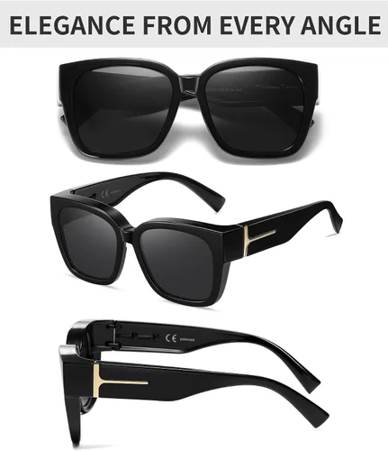 Vista 6 de GEGURI Lentes de sol polarizados para mujeres y hombres, lentes de sol cuadrados de moda envolventes con protección UV400 para conducir