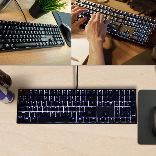 Vista 2 de Cooler Master MasterKeys Pro L - Teclado mecánico LED blanco para juegos, color rojo cereza MX, tamaño completo (grande)