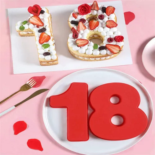 Vista 4 de Ulalaza Moldes de silicona para hornear pasteles de 0 a 8 números, molde de pastel de pan y mousse para cumpleaños, boda, aniversario