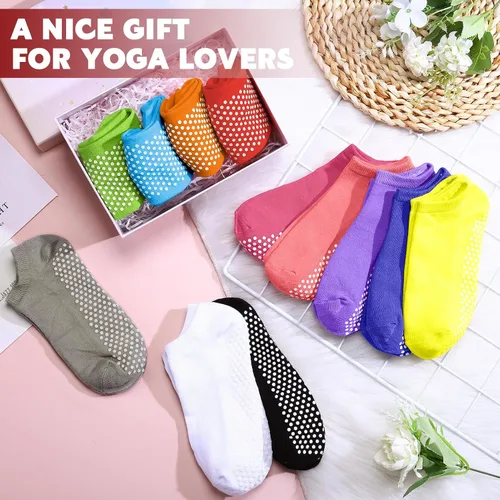 Vista 3 de Jspupifip 24 pares de calcetines de agarre de pilates a granel para mujeres, calcetines de yoga antideslizantes para el hogar, hospital, calcetines
