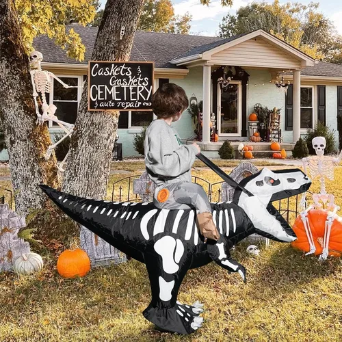 Vista 4 de Dazzle Bright Disfraz inflable de dinosaurio de Halloween, disfraz de dinosaurio inflable para fiesta de cosplay de Halloween