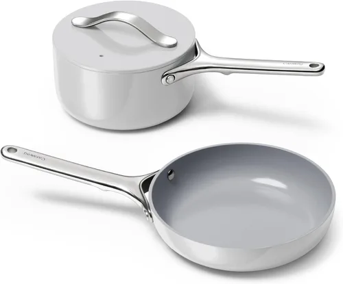 Vista 8 de Juego Mini de Utensilios de Cocina Caraway - Sartén Antiadherente de Cerámica (1.05 qt, 8") Cacerola (1.75 qt) y Estante de Almacenamiento - No