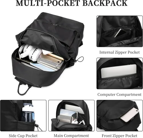 Vista 3 de seyfocnia Mochila de gimnasio para hombres, mochila de viaje impermeable con compartimento para zapatos, bolsa de gimnasio deportiva ligera, Negro
