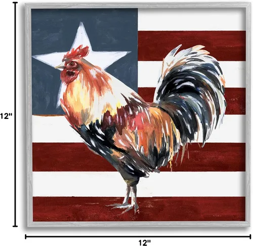 Vista 10 de Stupell Industries Bandera Americana Rooster de Estados Unidos, diseño de White Ladder Stupell Industries Gray, 12 x 12 Inches, Easy to Hang and