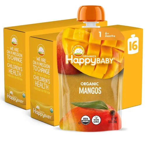 Vista 6 de Happy Baby Mezclas de apoyo digestivo, alimento para bebés etapa 2 con fibra prebiótica, manzana, calabaza y ciruela, 4 onzas (paquete de 16) +