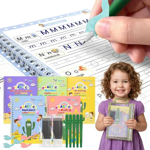 Vista 10 de BYFWH Magic Groove - Cuaderno de práctica para niños, libro de práctica de escritura reutilizable, juego de libros de escritura a mano ranurados